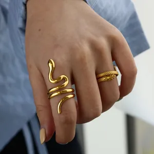 Gothic 18K gold plated stainless steel snake rings for women with polished finish