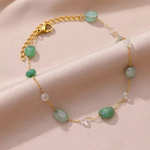 Bohemian Stainless Steel Stone Faux Artificial Pearl Anklet For Women 18K Gold Plated Sun Starfish Evil Eye Adjustable Foot Jewelry