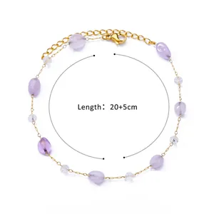 Detailed view of natural purple stone and pearl anklet with 20+5cm length specs
