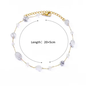 Detail of 18K gold-plated anklet with natural stones and lobster clasp, length 20+5cm