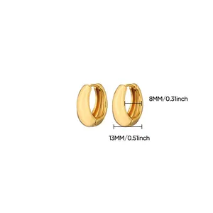 Detail view of 18K gold-plated chunky hoop earrings with 13mm diameter measurements