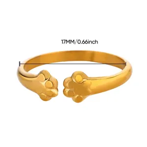 Anello aperto regolabile con zampa di gatto dorata con diametro interno di 17 mm specificato