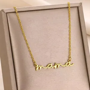 Edelstahl Mama Buchstaben Anhänger Halskette Minimalistisches Handgeschriebenes Design Schlüsselbein Kette Schmuck Damen
