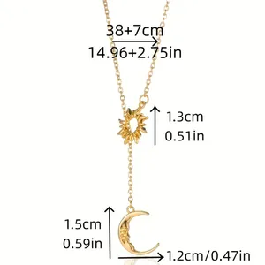 Größentabelle für goldene Sonnen- und Mond-Halskette mit Maßangaben der Anhänger