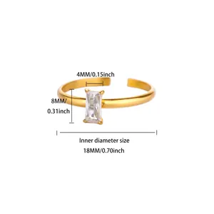 Detail view of gold birthstone ring showing 8x4mm zircon and 18mm inner diameter dimensions