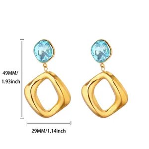 Spécifications de taille pour boucles d'oreilles cœur géométriques avec pierre bleue