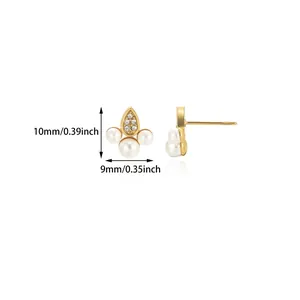 Macro de boucles d'oreilles fleurs perles dorées avec dimensions de 10 mm et 9 mm