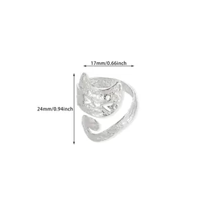 Silver cat-shaped ring with hammered texture showing dimensions 24mm by 17mm