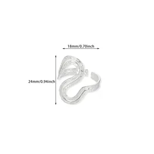 Detail of silver wavy ring with hammered texture showing 24mm height and 18mm width dimensions