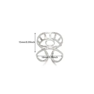 Detail view of irregular hammered silver ring showing 15mm height and 18mm width