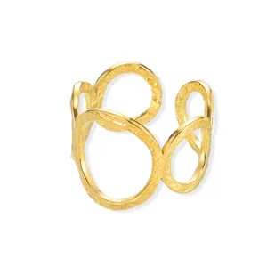 18k gold plated stainless steel irregular hammered open ring with textured hollow links