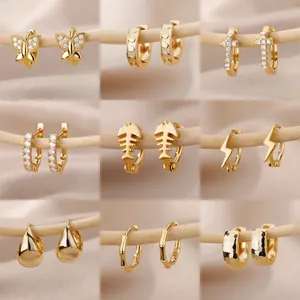 Ins Style Light Luxury Copper Zircon Earrings Geometric Cross Fishbone Butterfly Hoop Earrings Jewelry For Women Gift