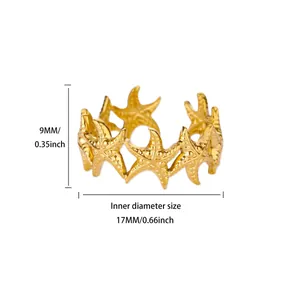 Bague étoile de mer dorée avec dimensions de 9 mm de hauteur et 17 mm de diamètre