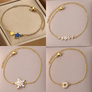 Roestvrij Stalen Zirkonia Bloem Ster Kruis Hanger Armband Voor Vrouwen Goud Zilver Verguld Verstelbare Mode Sieraden Handketting