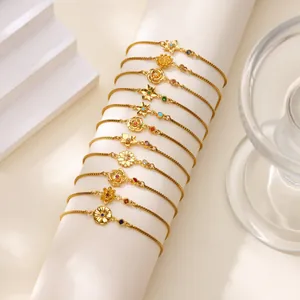 Bracelet Pendentif Fleur De Naissance Pierre De Naissance Acier Inoxydable 304 Chaîne Box Plaqué Or Cadeau Femme