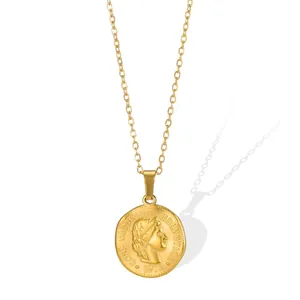 Retro 18K gold-plated stainless steel bracelet with a vintage coin portrait pendant