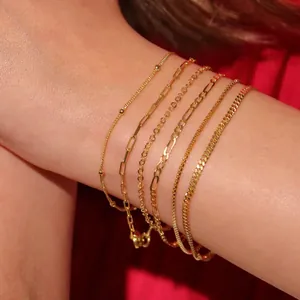 18K Gold Plated Stainless Steel Bracelet For Women Minimalist Twist Figaro Snake Chain Stacking Fashion Jewelry Gift