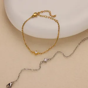 Minimalist Stainless Steel Zirconia Bracelet For Women 18K Gold Silver Plated Elegant Single Stone Thin Chain Jewelry Gift