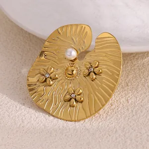Elegant Gold Lotus Leaf Brooch For Women With Artificial Pearl And Rhinestone Flower Vintage Plant Brooch Pin Wedding Party Jewelry