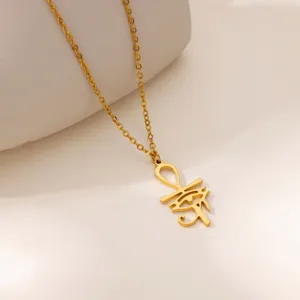 Golden titanium steel Ankh and Eye of Horus cross pendant necklace for women