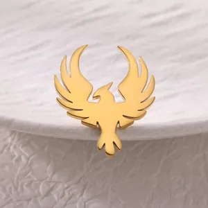 Golden phoenix eagle brooch pin with matte metallic finish for formal suits and shirts