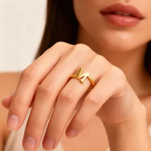 Alfabet Letter Open Ring 304 Roestvrij Staal Verguld Verstelbaar Gepersonaliseerd Mode Minimalistisch Sieraden Dames Heren