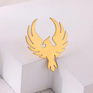 Minimalist Stainless Steel Phoenix Brooch Gold Plated Eagle Badge Lapel Pin For Suit Shirt Unisex Fashion Jewelry