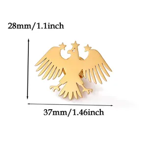 Detailed dimensions of the golden bald eagle brooch featuring stars on wings and head