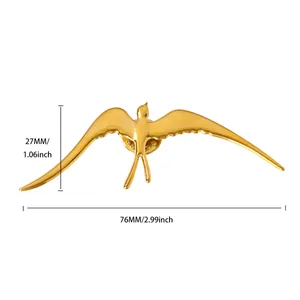 Detailed dimensions of the gold eagle brooch showing 76mm length and 27mm height measurements