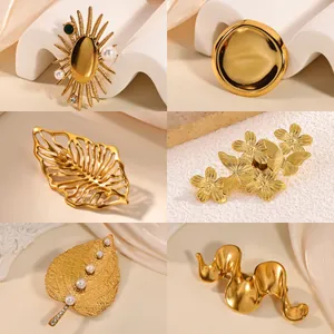 Vintage Stainless Steel Brooch For Women Elegant Faux Artificial Pearl Sunflower Butterfly Leaf Geometric Jewelry Pin For Banquet