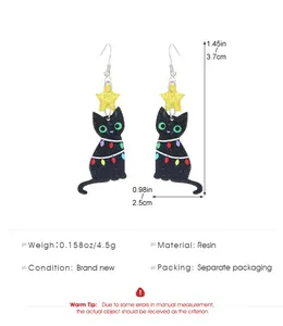 Detailed size and weight specs for Christmas black cat resin stud earrings with star