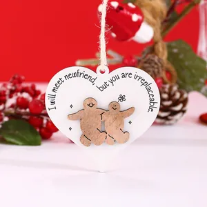 Christmas heart wooden pendant with white finish and romantic quote for couples