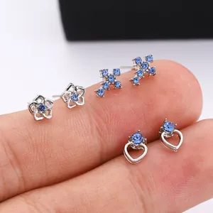 Juego de Pendientes de Botón de Aleación con Diamantes de Imitación Poste de Acero Flor Cruz Corazón Lazo Pendientes de Perlas para Mujer Joyería Regalo