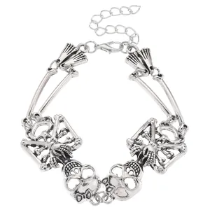 Gotisches Totenkopf- und Skelett-Armband aus Silbermetall mit verstellbarem Karabinerverschluss