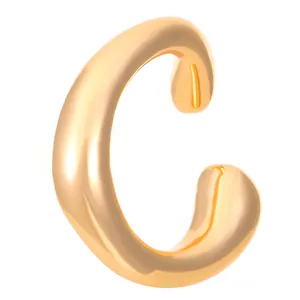 Minimalist gold-plated irregular C-shaped ear cuff with high-polish metallic finish