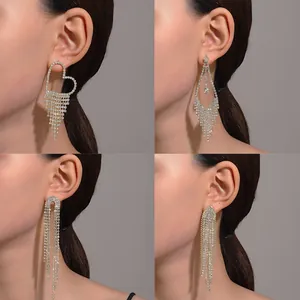 Elegant silver tassel drop earrings featuring sparkling white cubic zirconia fringe