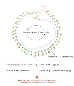 Spécifications de taille du collier double couche perles et cœur en strass bleu