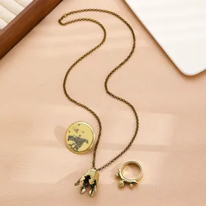 Retro Black Myth Wukong jewelry set with bronze necklace, badge and skull ring