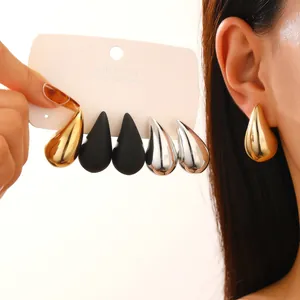 Klassisches Set französischer Vintage-Ohrringe in Wassertropfenform, Gold, Silber, Schwarz