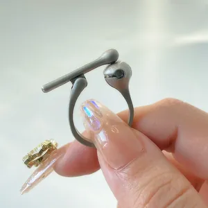 Unique Alloy Wooden Fish Ring Funny Merit Plus One Decompression Toy Ring Open Adjustable Finger Ring For Men Women Fashion Jewelry