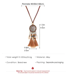 Detalle del collar bohemio con medidas, aleación, colgante de concha y borlas elegantes