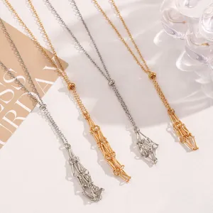 Austauschbare Kristall-Halskette mit geometrischem Metallnetz-Anhänger in Gold und Silber