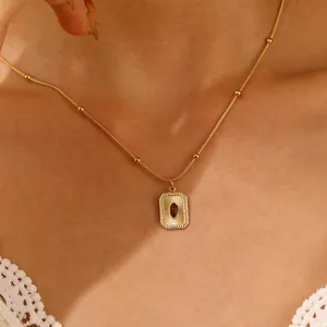 Vintage gold snake chain necklace with rectangular sunburst tiger eye pendant