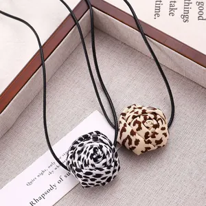 Leopard print fabric rose choker necklace set with black ties for Y2K fashion style