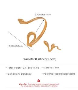 Detailed dimensions of the gold snake jewelry set showing 11.8g weight and 1.8cm inner diameter