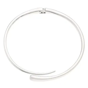 Detailed view of silver minimalist hinged cuff bracelet with polished teardrop ends