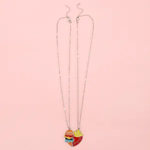 Rainbow hamburger and fries heart-shaped split pendant necklace for best friends