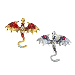 Exquisite vintage flying dragon brooch pins with colorful enamel and sparkling rhinestones