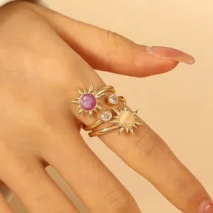 Vintage Celestial Zon Maan Ster Verstelbare Koperen Ringen Voor Dames Heren Boheems Goud Zilver Strass Sieraden