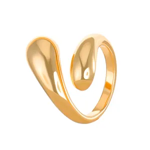 Polished gold drop-shaped open ring with a minimalist aesthetic and mirror finish